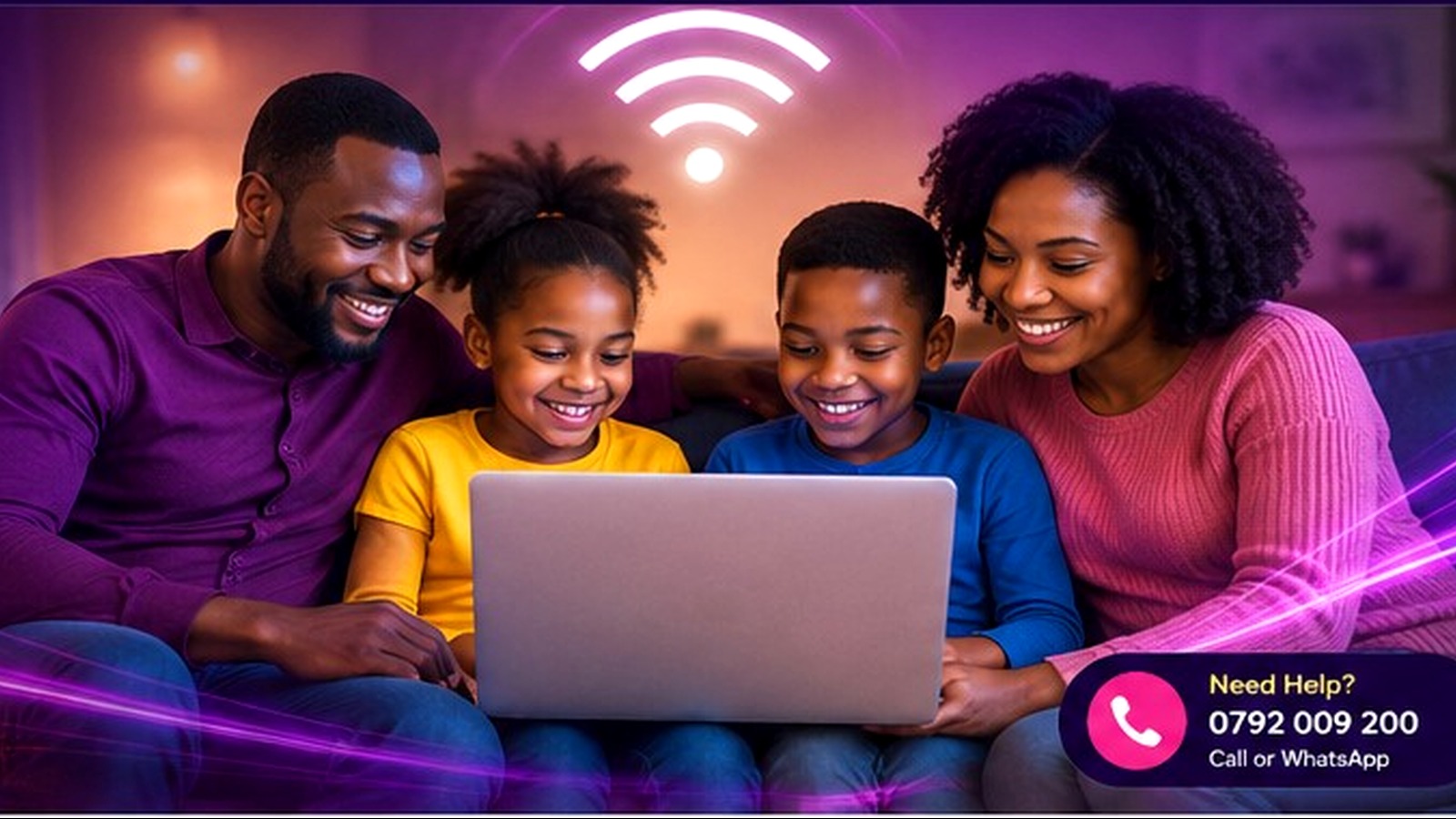 Family enjoying Savenet internet